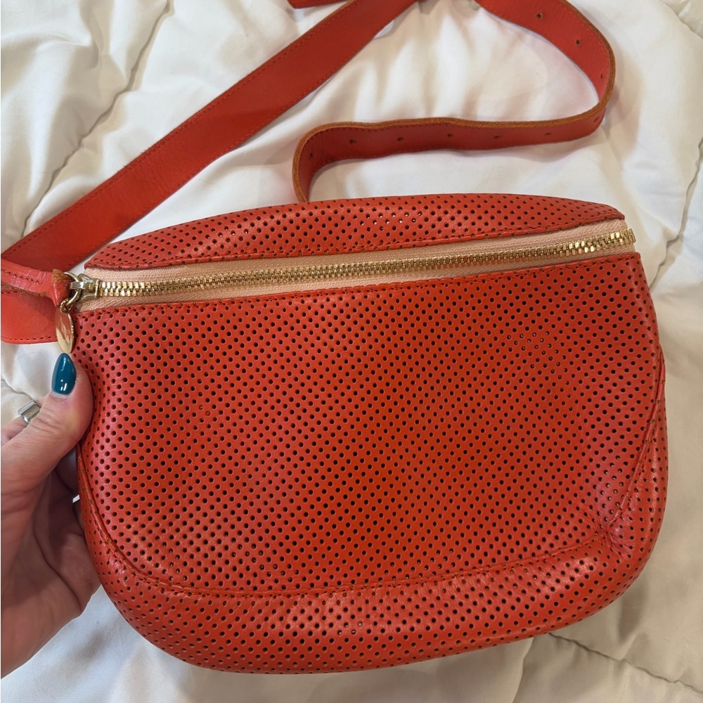 Clare V Red Perforated Crossbody Bag